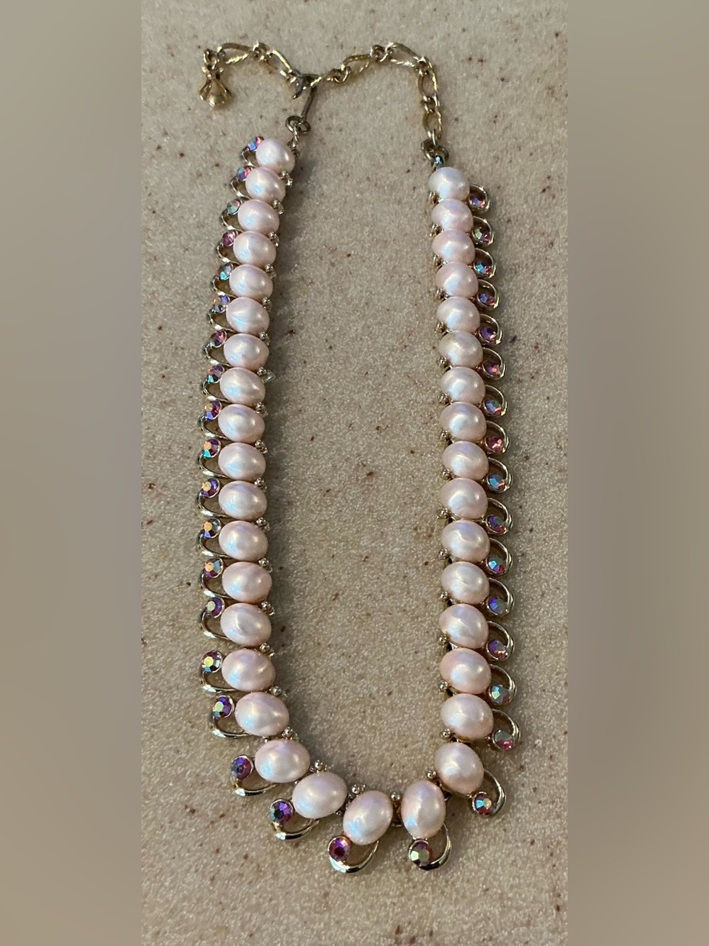 Classic Pearl and Aurora Crystal Necklace - Gold Tone